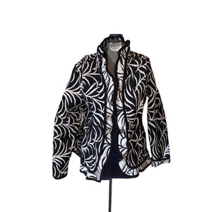 Women's TRIMDIN Black White Leaf Pattern reversible Quilted Jacket M